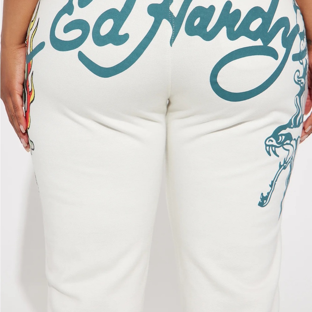 Ed Hardy On Fire Wide Leg Pant Ivory